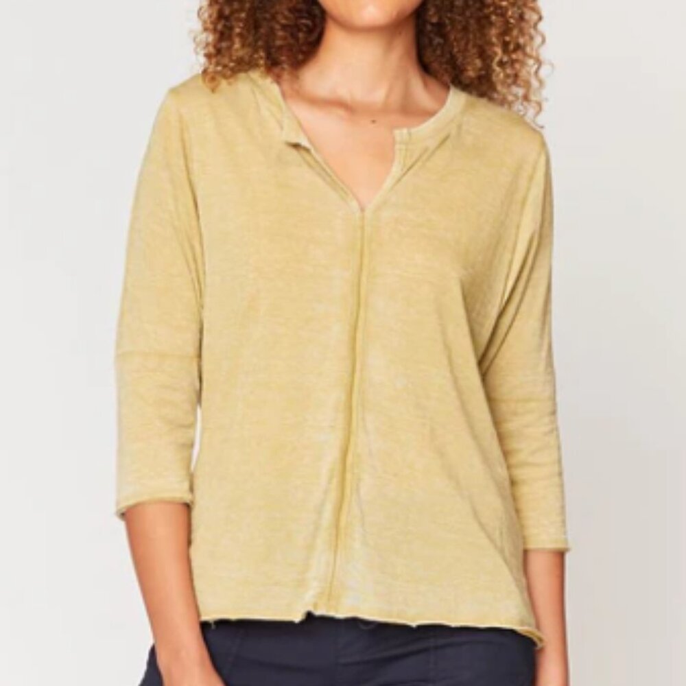WEARABLES XCVI I Sylvan Pigment Brown Split Neck 3/4 Dolman Sleeve Shirt, XS - Picture 3 of 12